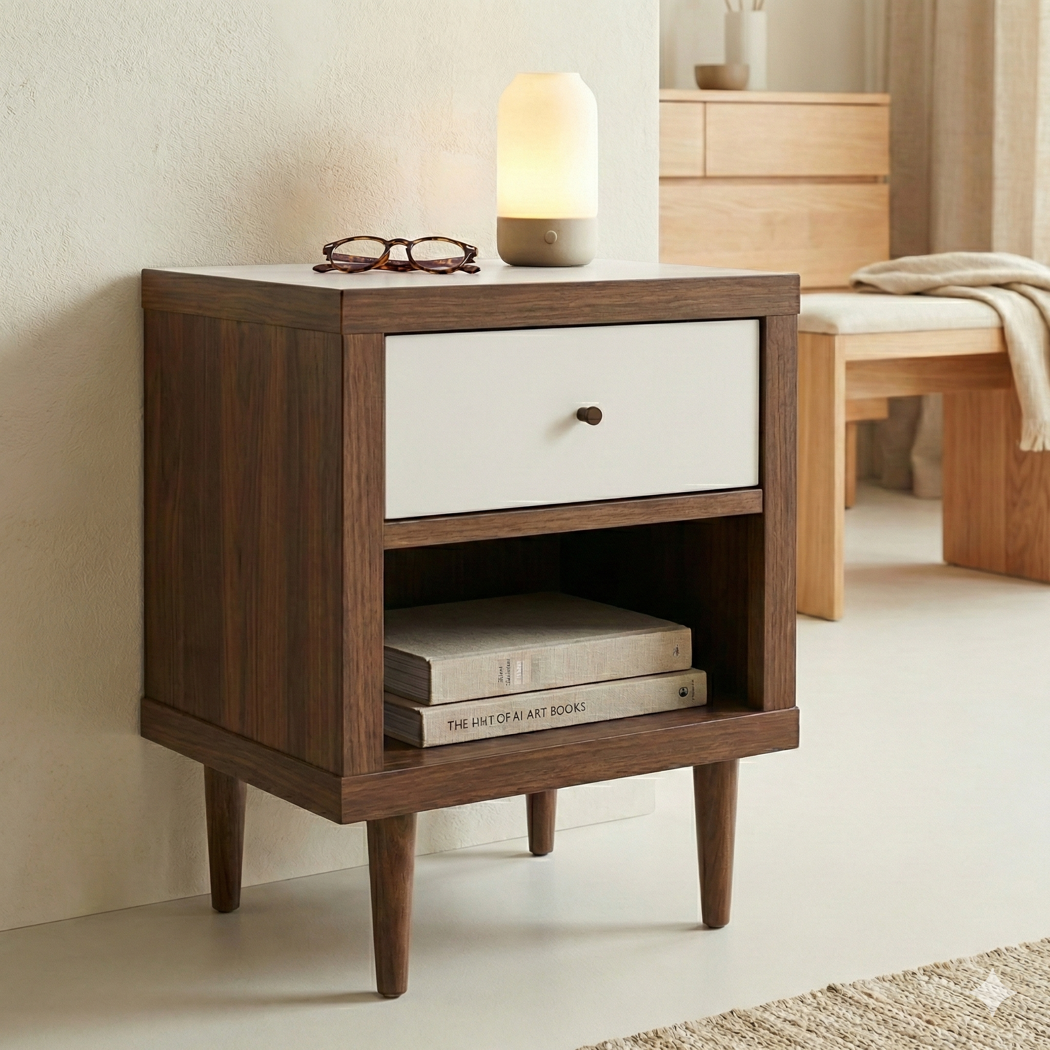 1 Drawer Night Stand 72036 Walnut White