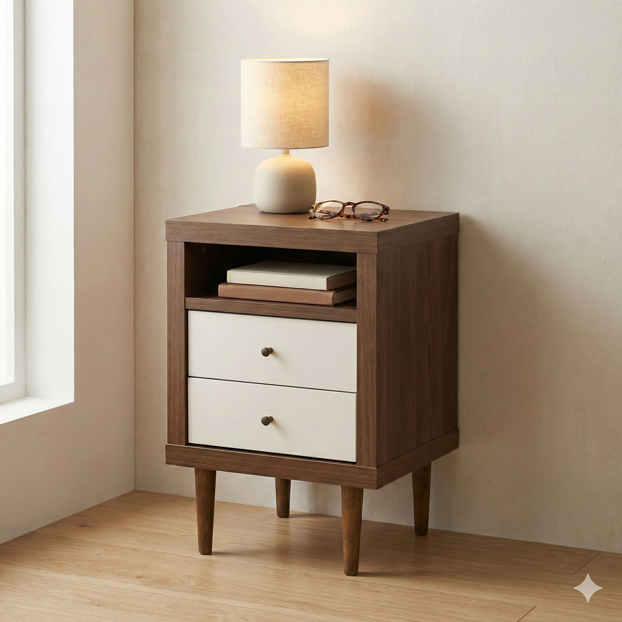 2 Drawer Night Stand 72037 Walnut White